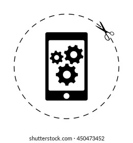 phone with gears and cogs  - black vector icon