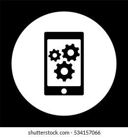 phone with gears and cogs -  black vector icon