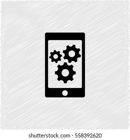 phone with gears and cogs -  black vector icon