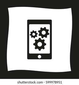 phone with gears and cogs  - black vector icon