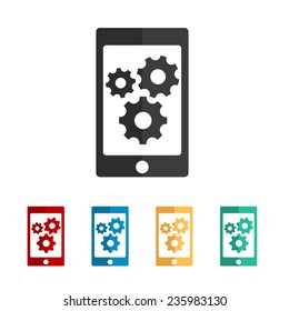 phone with gears and cogs - vector icon, flat design