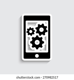 phone with gears and cogs - vector icon