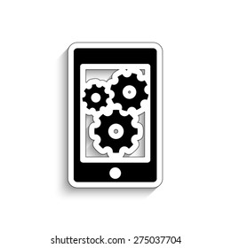 phone with gears and cogs  - vector icon