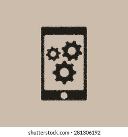 phone with gears and cogs - vector icon