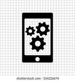 phone with gears and cogs  - vector icon
