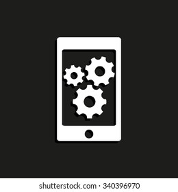 phone with gears and cogs - vector icon