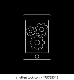 phone with gears and cogs -  white vector icon