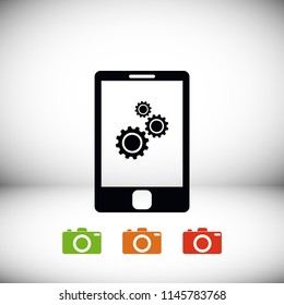 phone with gears icon, Vector EPS 10 illustration style