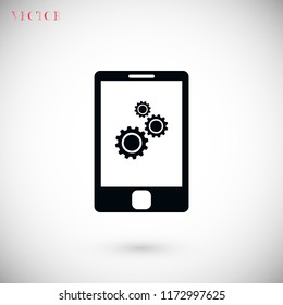 phone with gears icon, Vector EPS 10 illustration style