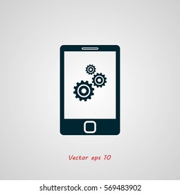 phone with gears icon, Vector EPS 10 illustration style