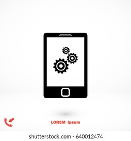 phone with gears icon, Vector EPS 10 illustration style