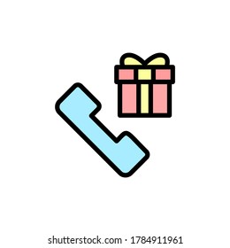 icono de presentación de la caja de regalo y teléfono. Color simple con elementos de vector de contorno de iconos actuales para ui y ux, sitio web o aplicación móvil