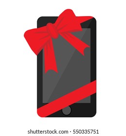 Phone as a gift with a red ribbon