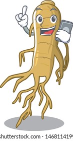 With phone ginseng isolated with in the cartoon