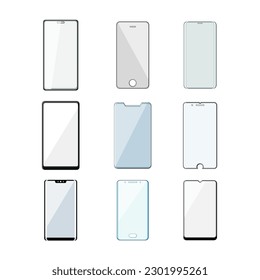 phone glass screen set cartoon. smart mobile, cell device, display protector, accessory guard phone glass screen sign. isolated symbol vector illustration