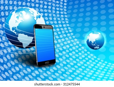 Phone Global Digital Communication World Background - Data, Wifi, Cloud,  Communication Background - Binary Code Technology Stream with Globe
