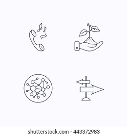 Phone, global network and direction icons. Save nature linear sign. Flat linear icons on white background. Vector