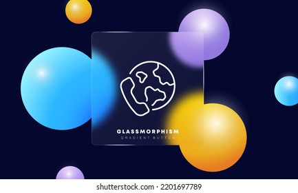 Phone with globe line icon. Phone, handset, calls all over the planet, communication, geolocation, gps. Contact us concept. Glassmorphism style. Vector line icon for Business and Advertising See Less