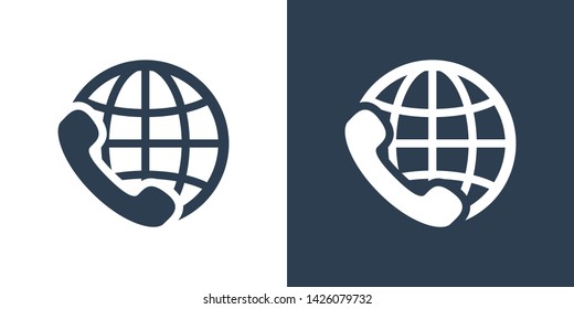Phone Globe Sign Icon Vector