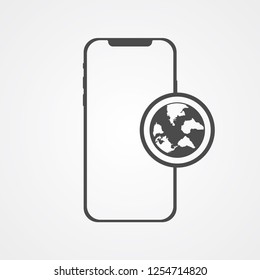 Phone with globe vector icon sign symbol
