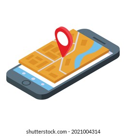 Phone Gps Map Icon Isometric Vector. Mobile Route. Screen App