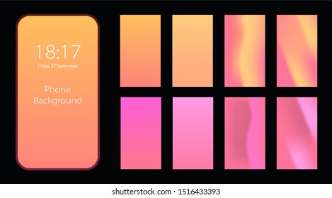 Phone gradient background with saturated colors. Pink and orange colors abstract background. Applicable for mobile phone lock screens, templates, mockups. Vector illustration