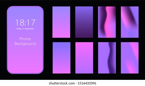 Phone gradient background with saturated colors. Pink and purple colors abstract background. Applicable for mobile phone lock screens, templates, mockups. Vector illustration