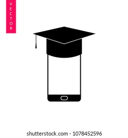 Phone in graduate cap vector icon, logo
