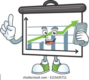 With phone up graphic board character with mascot