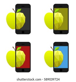 phone and a green apple