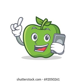 With phone green apple character cartoon