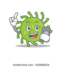 With phone green bacteria character cartoon