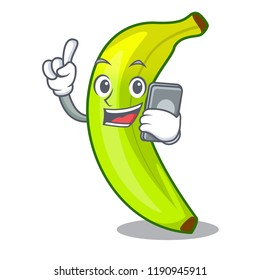 With phone green banana cartoon in the market