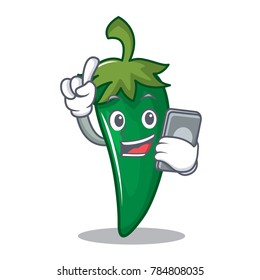 With phone green chili character cartoon