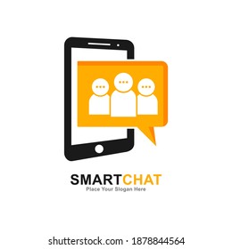 Phone with group people chat communication vector logo template. Suitable for business, social media and mobile application