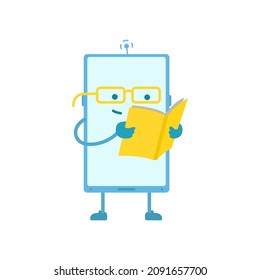 Phone guide. Reading book. Vector illustration.