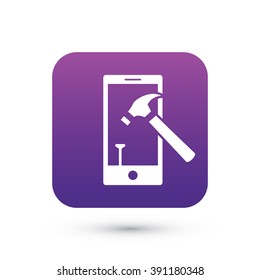 Phone with Hammer and Nail | Mobile Device Repairing | Vector Icon Element Graphic Illustration Design on white background