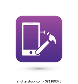 Phone with Hammer and Nail | Mobile Device Repairing | Vector Icon Element Graphic Illustration Design on white background