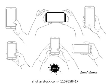 
A Phone In The Hand. Collection Of Various Linear Images.
Hand-drawn Vector Illustration. Isolated Design Elements. Clipart.	
