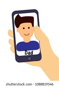 Phone in hand. Dad's calling.  Dad call. Vector illustration