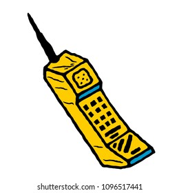 Phone. Hand Drawn Vintage Cell Phone With Antenna On White Background Isolated. Stock Vector Illustration.