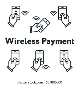 Phone In Hand Finger Tap Wireless Payment Minimal Flat Line Outline Stroke Icon Set svg