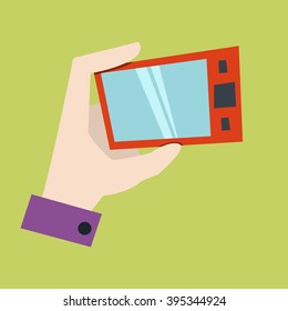 Phone in hand horizontal position. The gadget. Eps 10.
