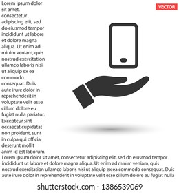 phone in hand icon , lorem ipsum Flat design