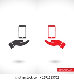 phone in hand icon , lorem ipsum Flat design