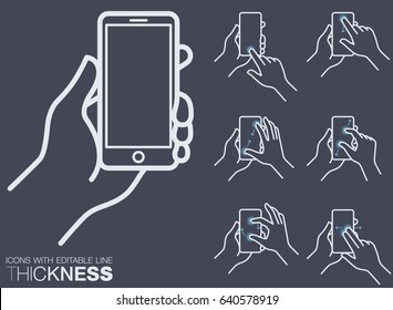 Phone In Hand Icon Set, Dark Background