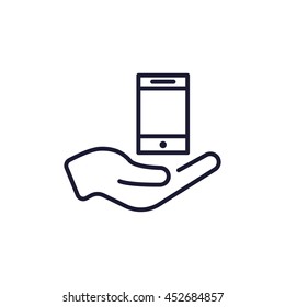 phone in hand line icon