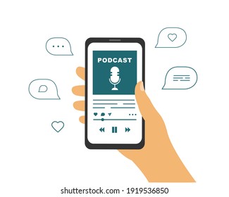 phone in hand, man listening to podcast