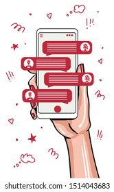 phone in hand with message dialog 