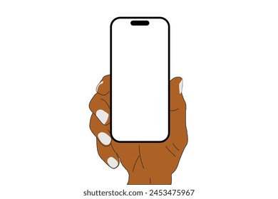 phone  in a hand on a transparent background in vector format